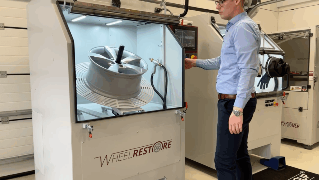 Inside the WM750 wheel blasting cabinet