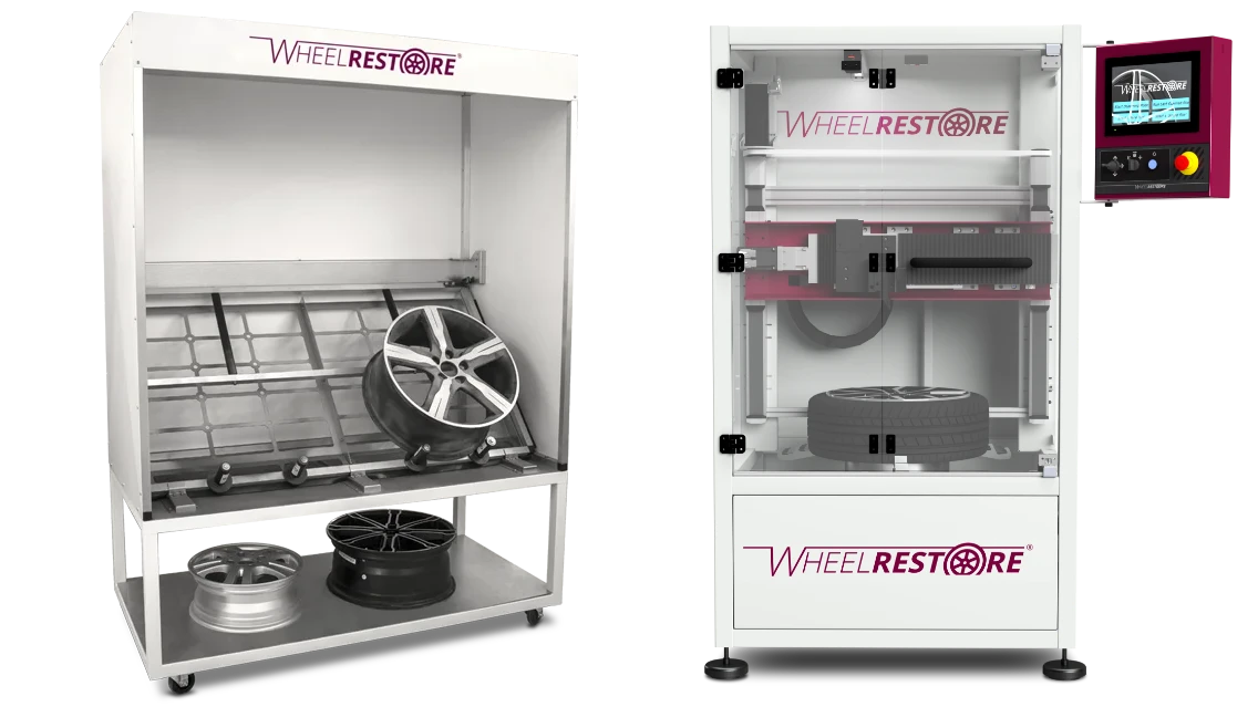 Mobile wheel repair group. Spray bay and diamond cut machine