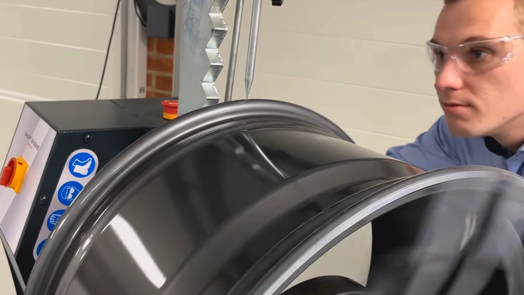In the process of straightening a wheel with the electro-hydraulic wheel straightener